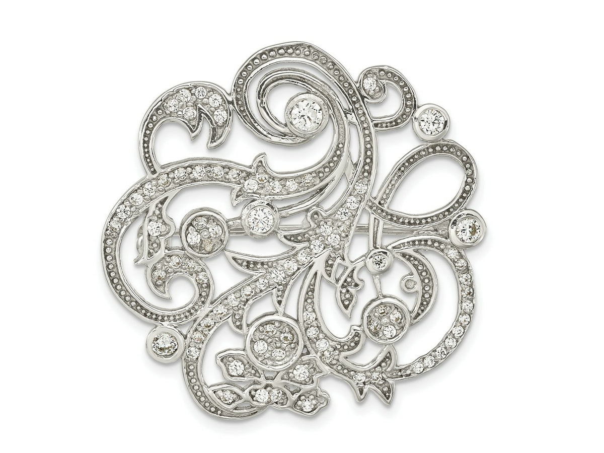 FJC Finejewelers 925 Sterling Silver Polished CZ Filigree Floral Vintage Style Pin Brooch 36 x 36 mm