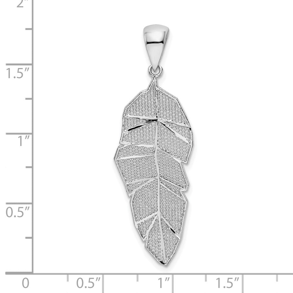 FJC Finejewelers 925 Sterling Silver Rhodium Plated Polished and Bright Cut Leaf Charm 38 x 14 mm