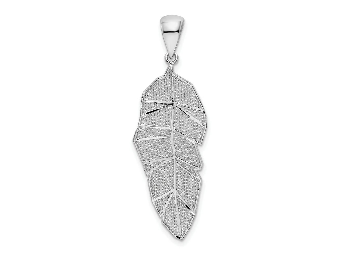 FJC Finejewelers 925 Sterling Silver Rhodium Plated Polished and Bright Cut Leaf Charm 38 x 14 mm