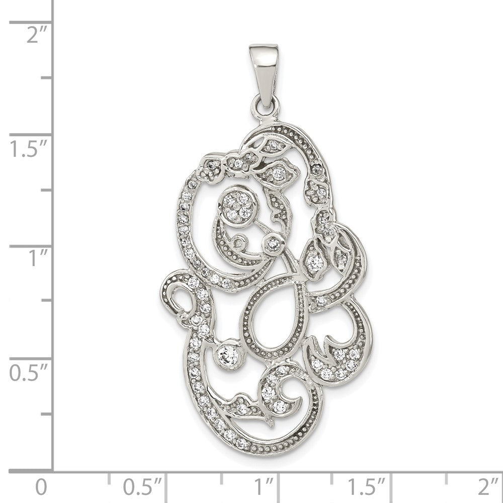 FJC Finejewelers 925 Sterling Silver Polished CZ Floral Charm 47 x 25 mm