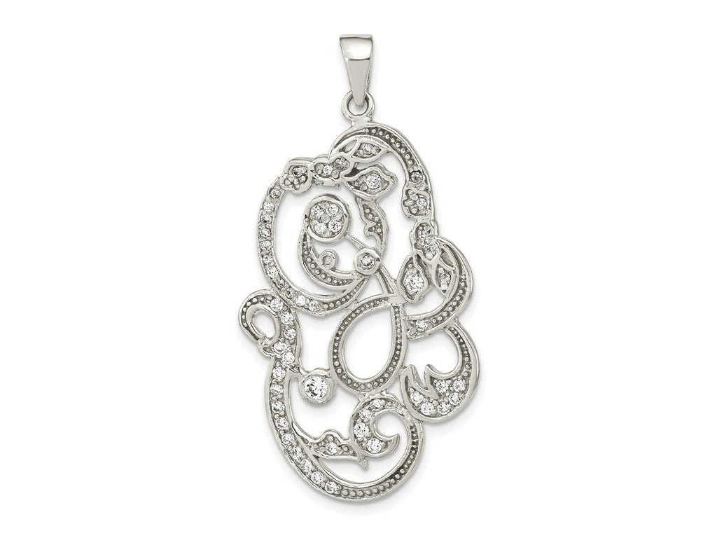 FJC Finejewelers 925 Sterling Silver Polished CZ Floral Charm 47 x 25 mm