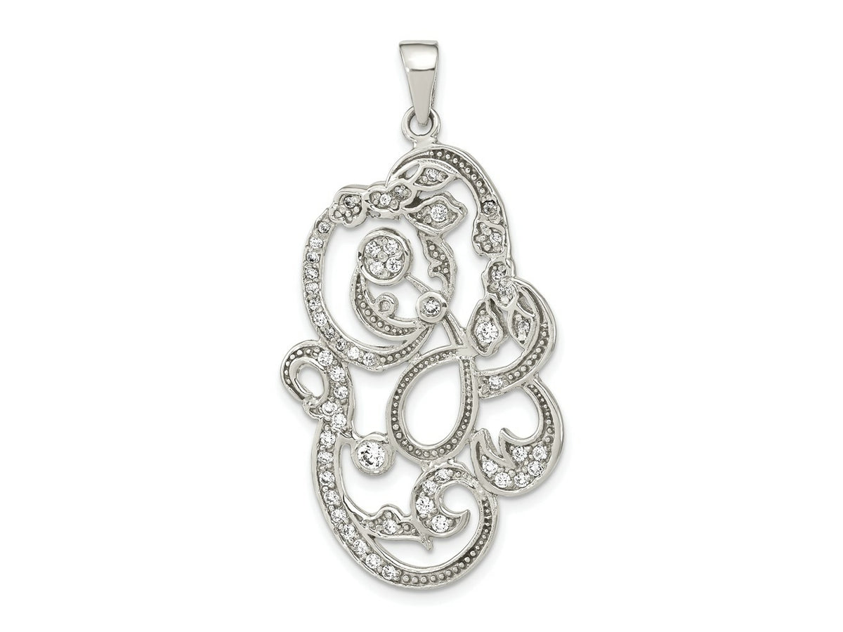 FJC Finejewelers 925 Sterling Silver Polished CZ Floral Charm 47 x 25 mm