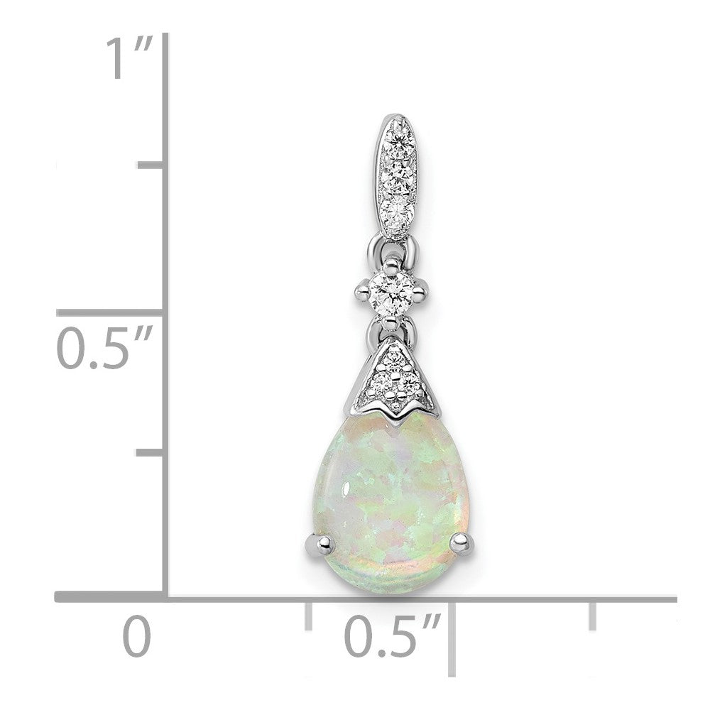 FJC Finejewelers 925 Sterling Silver Stone  Polished CZ and Synthetic Opal Charm 18 x 7 mm