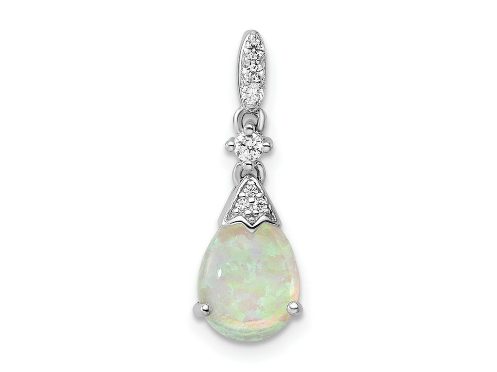 FJC Finejewelers 925 Sterling Silver Stone  Polished CZ and Synthetic Opal Charm 18 x 7 mm