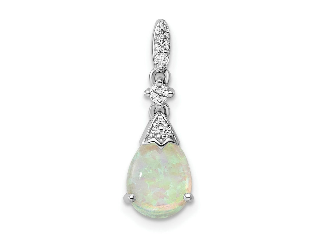 FJC Finejewelers 925 Sterling Silver Stone  Polished CZ and Synthetic Opal Charm 18 x 7 mm