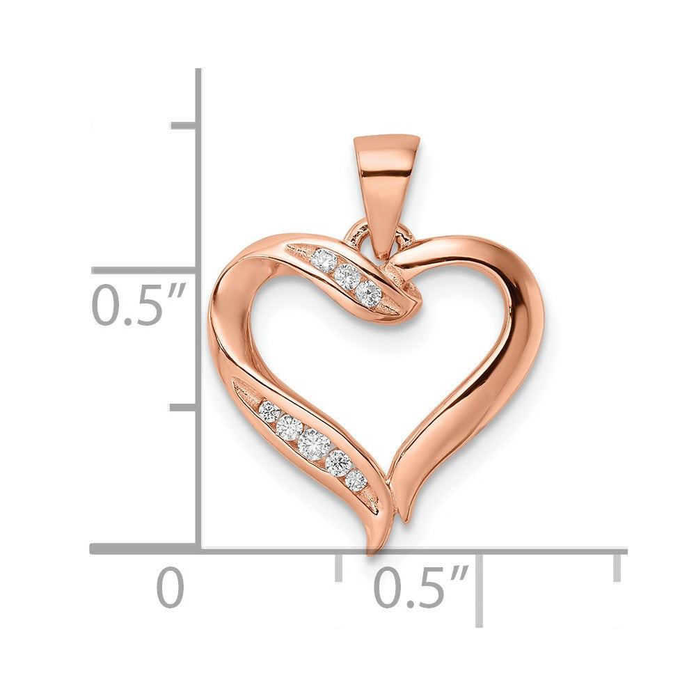 FJC Finejewelers 925 Sterling Silver Rose-tone CZ Open Heart Charm 21 x 16 mm