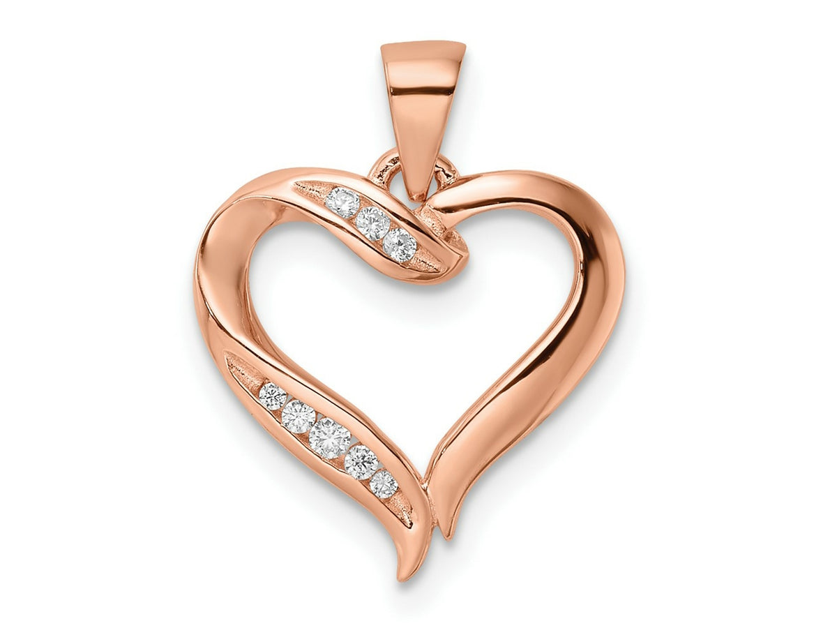 FJC Finejewelers 925 Sterling Silver Rose-tone CZ Open Heart Charm 21 x 16 mm