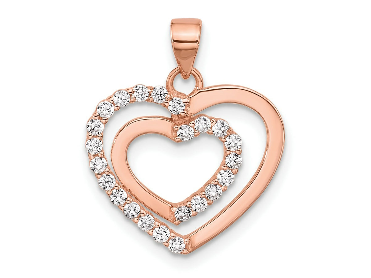 FJC Finejewelers 925 Sterling Silver Rose Tone CZ Double Heart Charm 22 x 17 mm