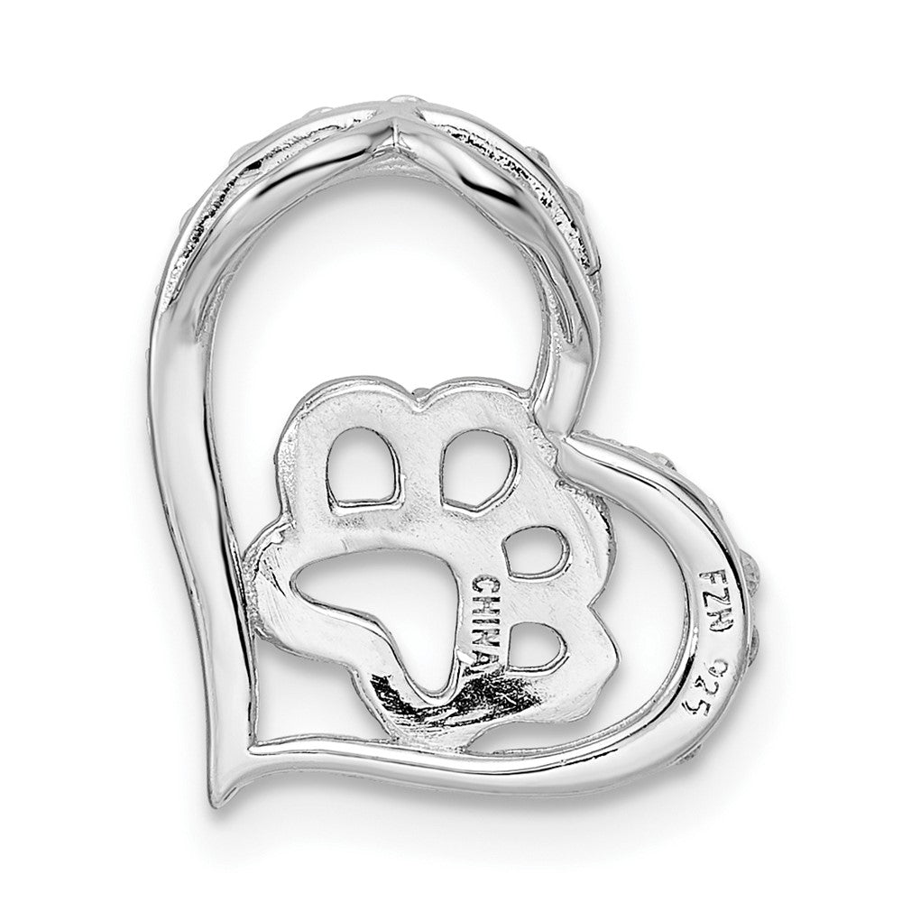 FJC Finejewelers 925 Sterling Silver Bk/Wht CZ Rhodium Platedd Paw Print Heart Chain Slide 15 x 16 mm