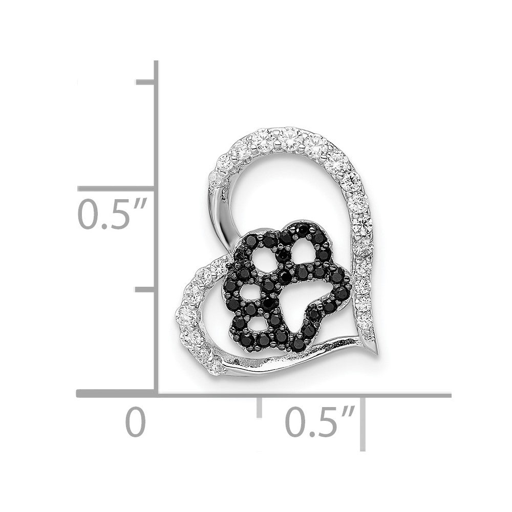 FJC Finejewelers 925 Sterling Silver Bk/Wht CZ Rhodium Platedd Paw Print Heart Chain Slide 15 x 16 mm