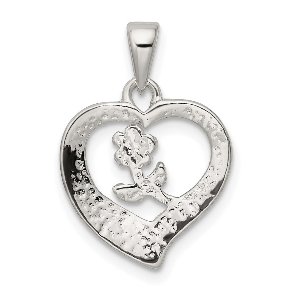 FJC Finejewelers 925 Sterling Silver Love Heart with Flower Charm 21 x 14 mm