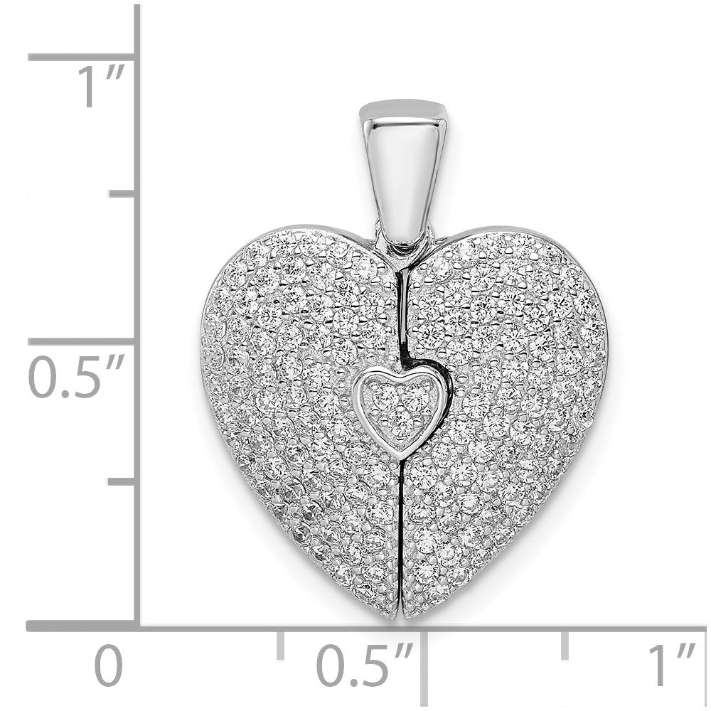 FJC Finejewelers 925 Sterling Silver Polished Rhodium Plated CZ Opening Heart Charm 22 x 18 mm