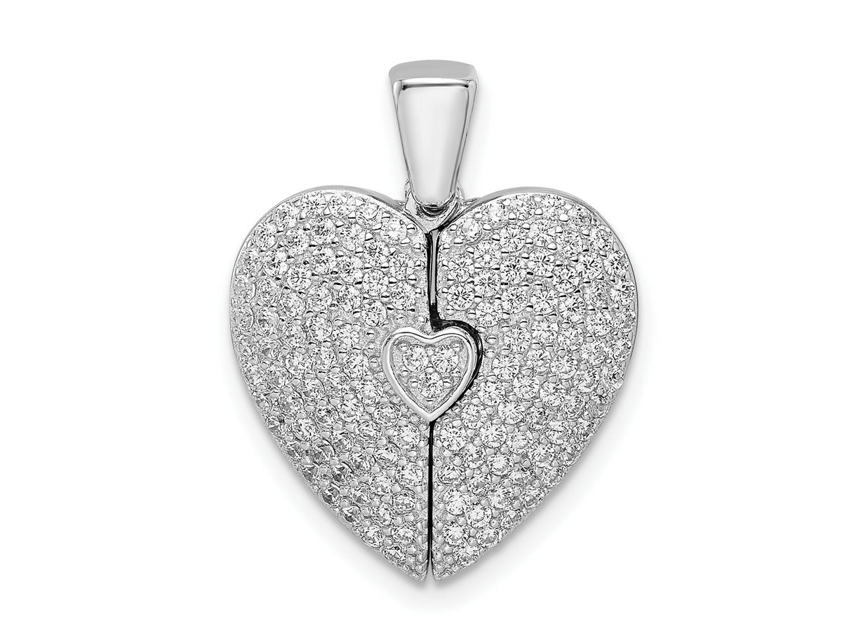 FJC Finejewelers 925 Sterling Silver Polished Rhodium Plated CZ Opening Heart Charm 22 x 18 mm