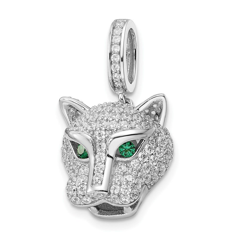 FJC Finejewelers 925 Sterling Silver Rhodium Plated Green and White CZ Panther Charm 25 x 14 mm