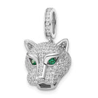 FJC Finejewelers 925 Sterling Silver Rhodium Plated Green and White CZ Panther Charm 25 x 14 mm