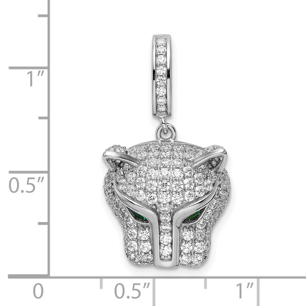 FJC Finejewelers 925 Sterling Silver Rhodium Plated Green and White CZ Panther Charm 25 x 14 mm