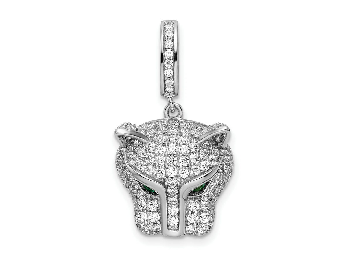 FJC Finejewelers 925 Sterling Silver Rhodium Plated Green and White CZ Panther Charm 25 x 14 mm