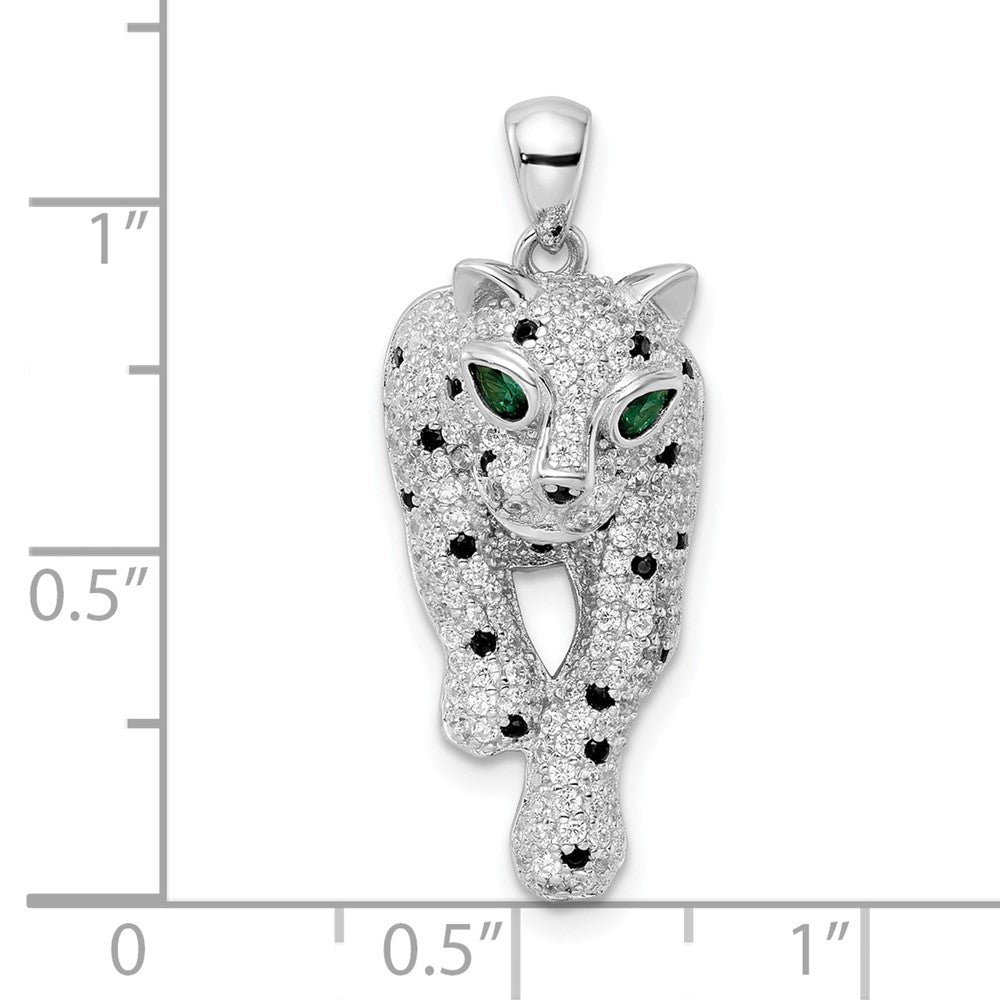 FJC Finejewelers 925 Sterling Silver Blk/White Rhodium Plated Polished CZ Cheetah Charm 30 x 12 mm