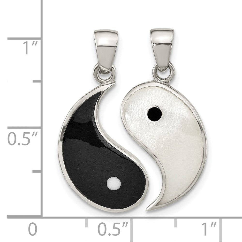 FJC Finejewelers 925 Sterling Silver MOP Black Resin Yin Yang 2 Piece Charm 24 x 18 mm