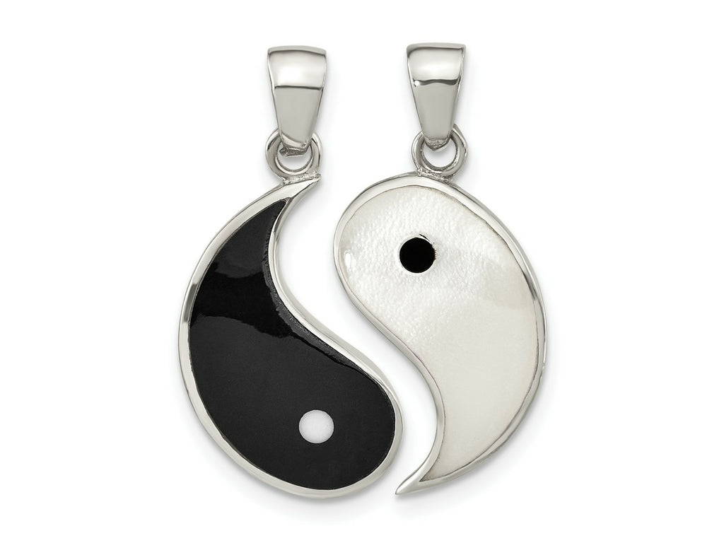 FJC Finejewelers 925 Sterling Silver MOP Black Resin Yin Yang 2 Piece Charm 24 x 18 mm