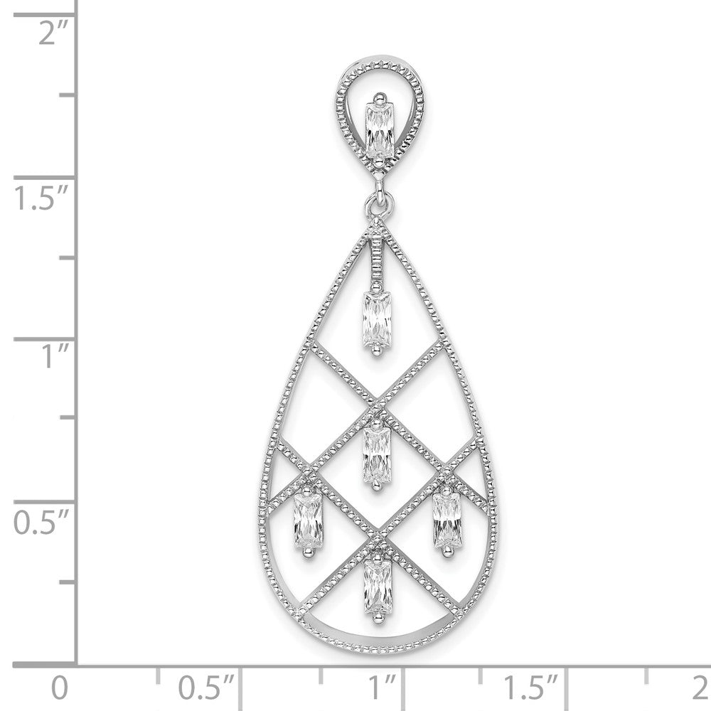 FJC Finejewelers 925 Sterling Silver Fancy Rhodium Plated Baguette CZ Teardrop Charm 41 x 17 mm