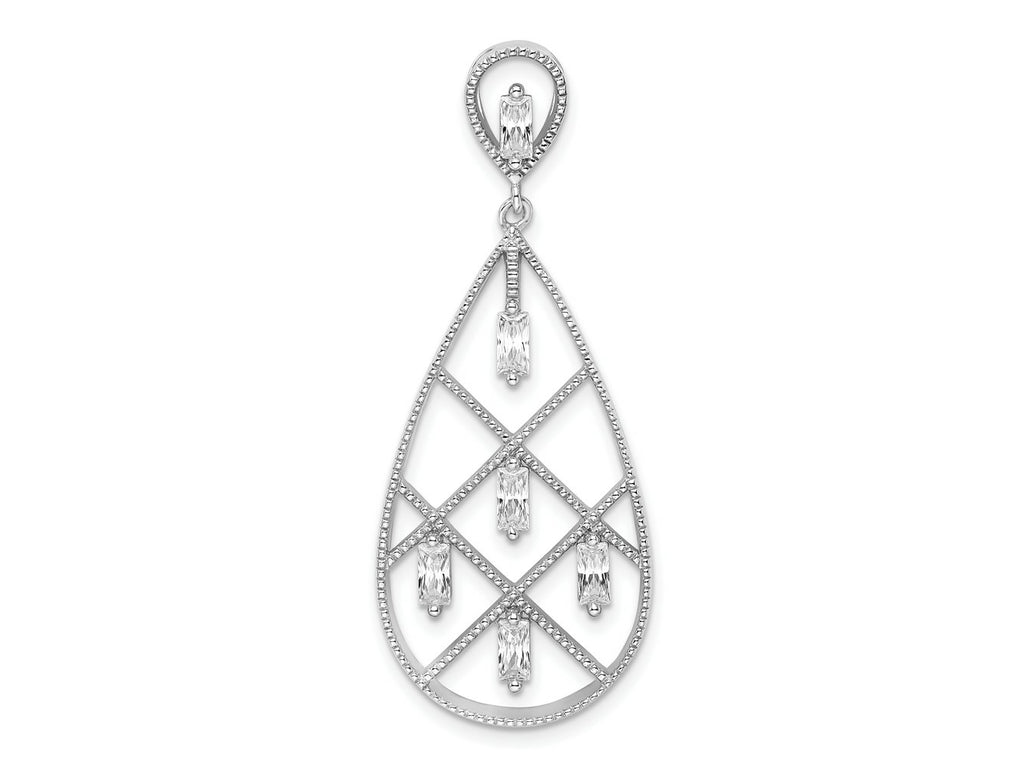 FJC Finejewelers 925 Sterling Silver Fancy Rhodium Plated Baguette CZ Teardrop Charm 41 x 17 mm