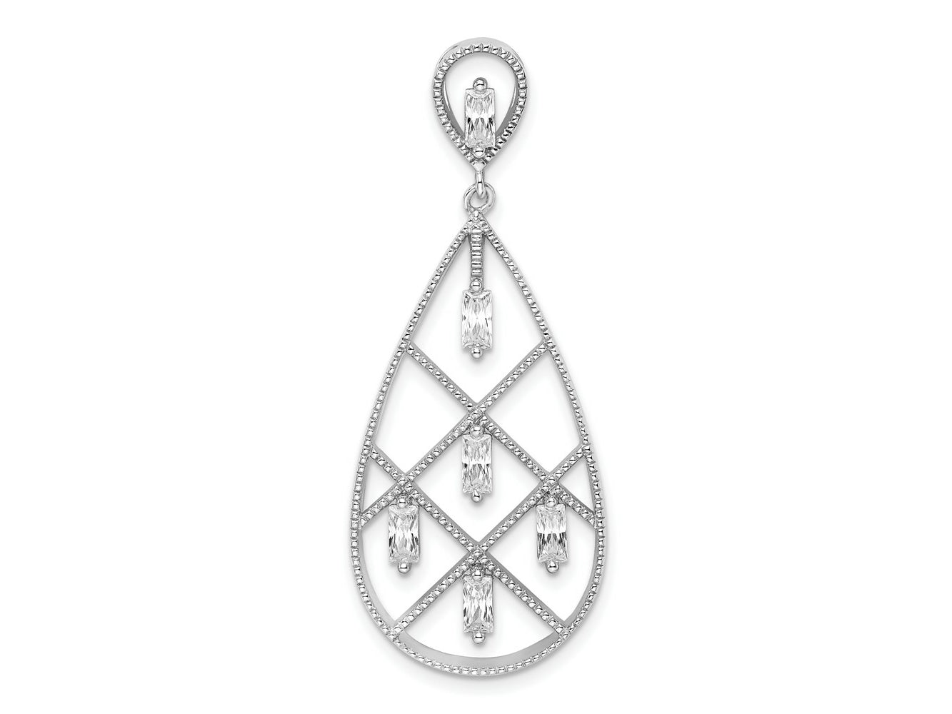 FJC Finejewelers 925 Sterling Silver Fancy Rhodium Plated Baguette CZ Teardrop Charm 41 x 17 mm
