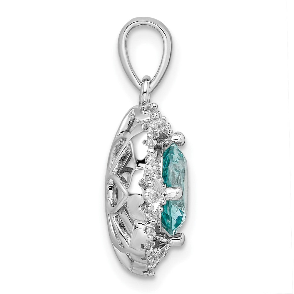 FJC Finejewelers 925 Sterling Silver Fancy Rhodium plated Aqua and White CZ Charm 22 x 15 mm