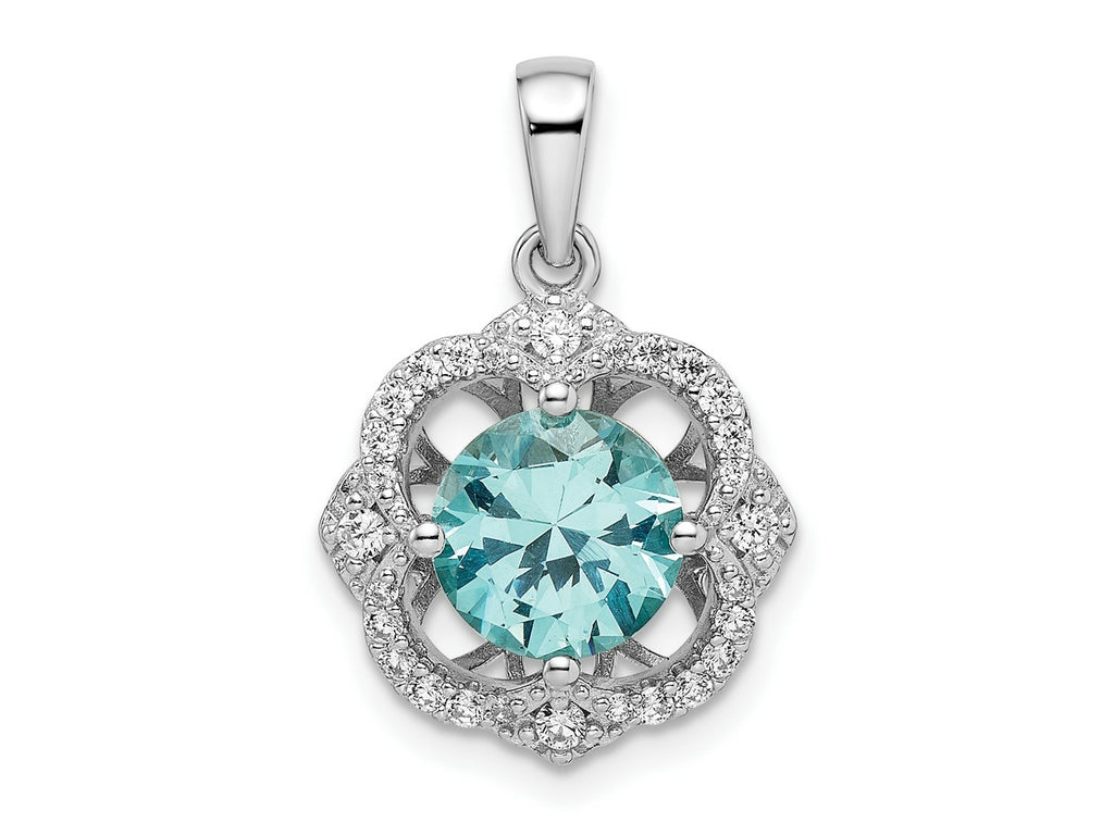 FJC Finejewelers 925 Sterling Silver Fancy Rhodium plated Aqua and White CZ Charm 22 x 15 mm