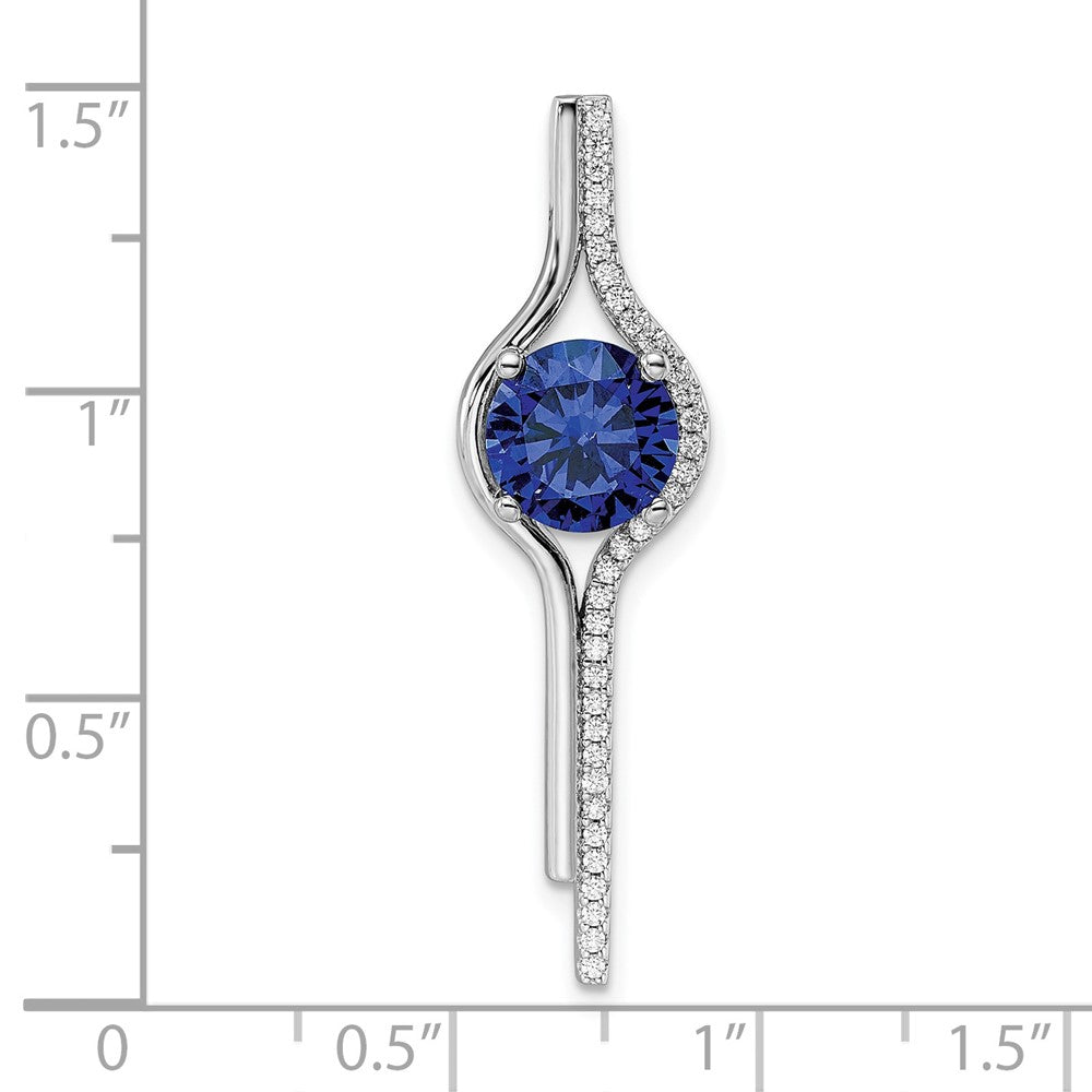 FJC Finejewelers 925 Sterling Silver Fancy Rhodium plated Blue and White CZ Slide Charm 37 x 10 mm