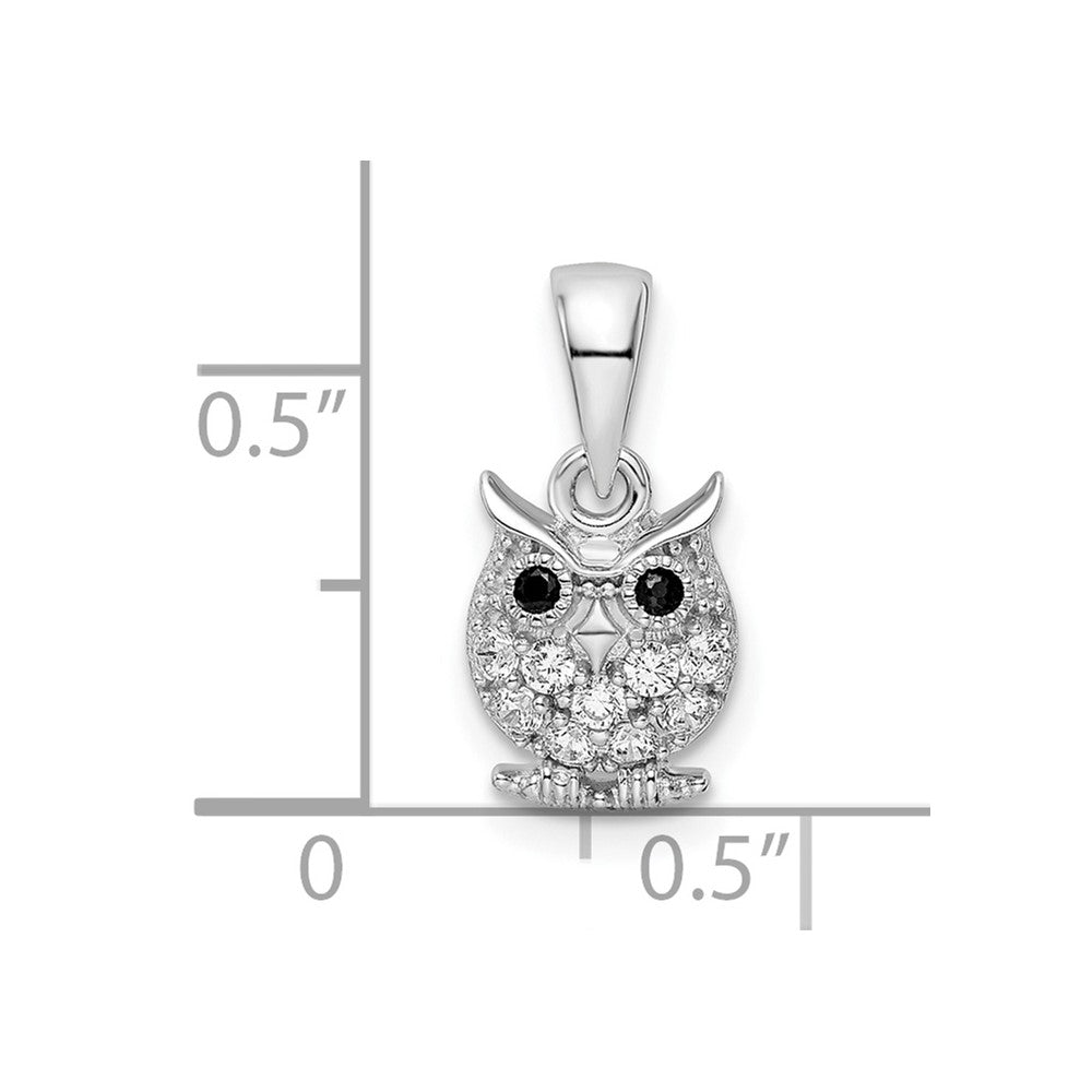 FJC Finejewelers 925 Sterling Silver Rhodium Plated Black and White CZ Owl Charm 15 x 7 mm