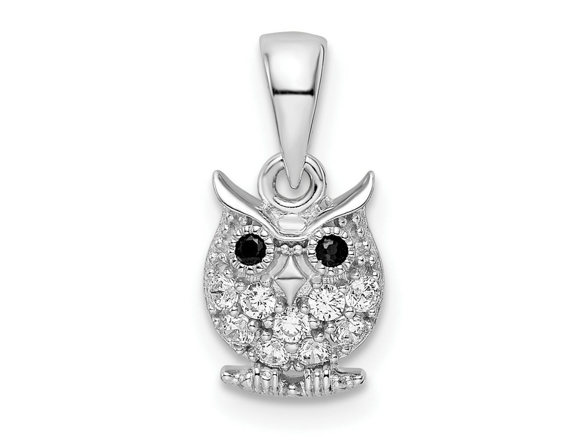 FJC Finejewelers 925 Sterling Silver Rhodium Plated Black and White CZ Owl Charm 15 x 7 mm