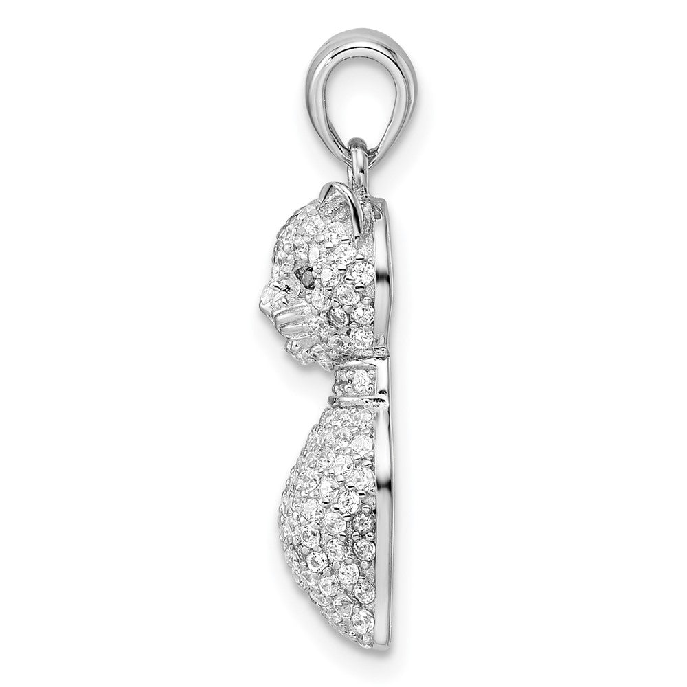 FJC Finejewelers 925 Sterling Silver Rhodium Plated Polished Green and White CZ Cat Charm 26 x 11 mm