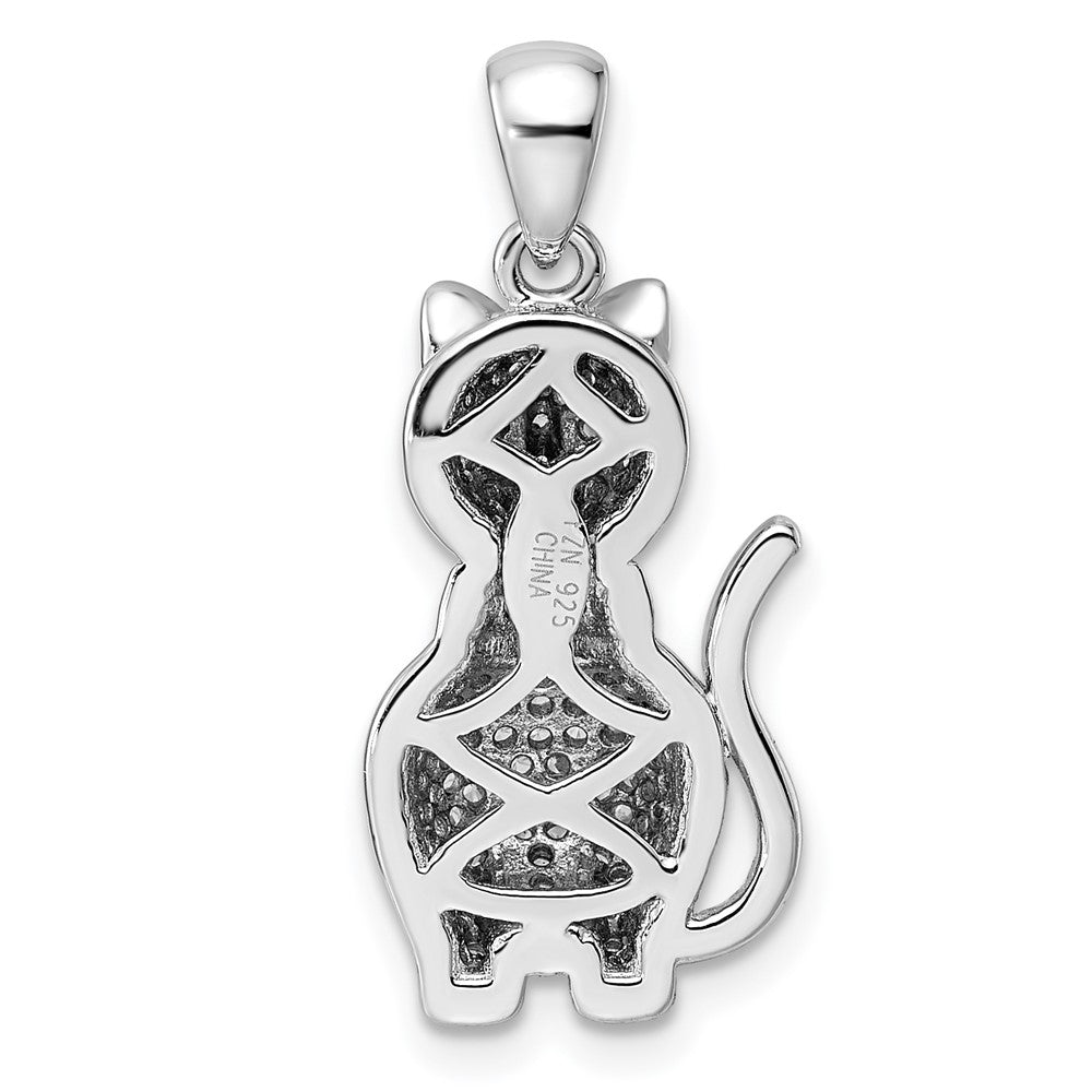 FJC Finejewelers 925 Sterling Silver Rhodium Plated Polished Green and White CZ Cat Charm 26 x 11 mm