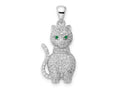 FJC Finejewelers 925 Sterling Silver Rhodium Plated Polished Green and White CZ Cat Charm 26 x 11 mm