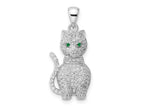 FJC Finejewelers 925 Sterling Silver Rhodium Plated Polished Green and White CZ Cat Charm 26 x 11 mm