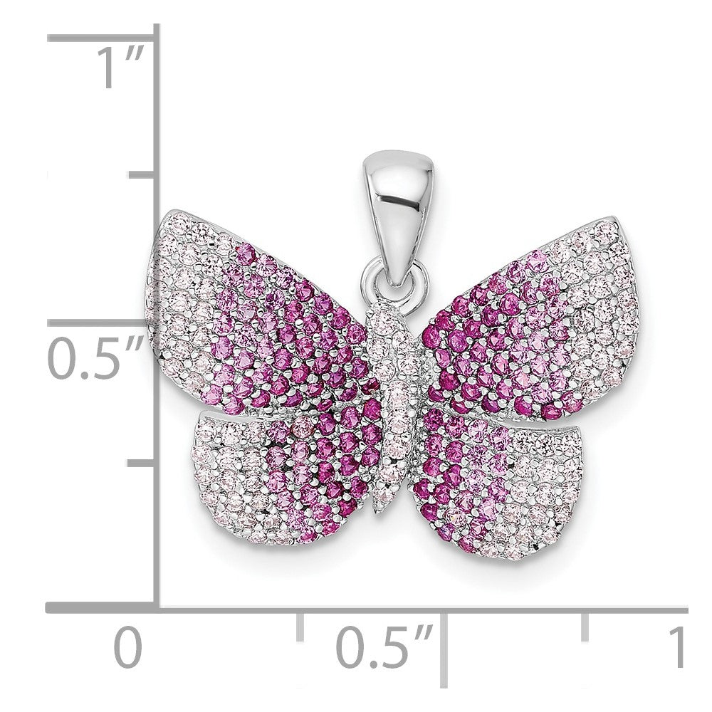 FJC Finejewelers 925 Sterling Silver Rhodium Plated Polished Pink CZ Butterfly Charm 21 x 22 mm