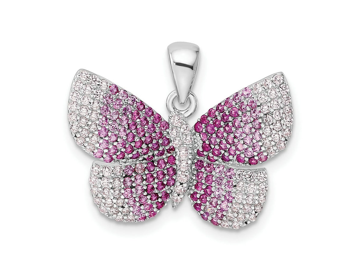 FJC Finejewelers 925 Sterling Silver Rhodium Plated Polished Pink CZ Butterfly Charm 21 x 22 mm