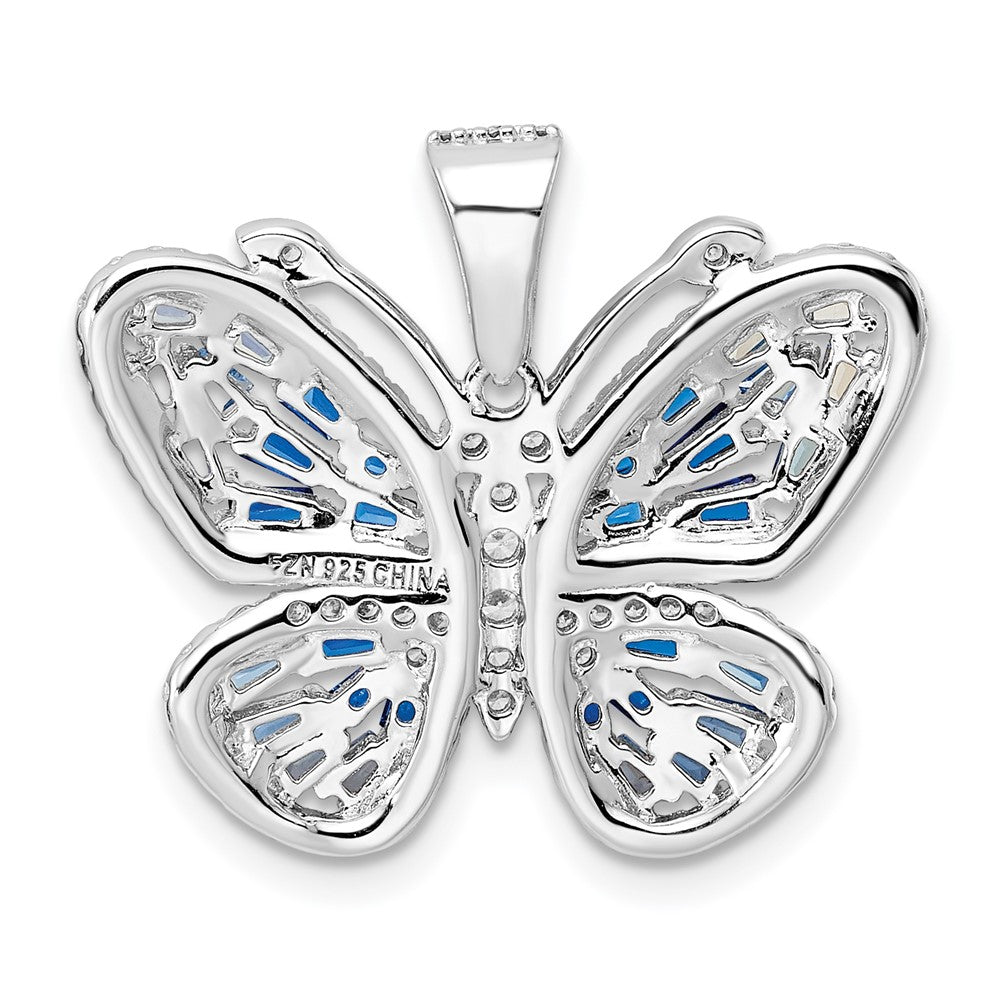 FJC Finejewelers 925 Sterling Silver Rhodium Plated Polished Blue and White CZ Butterfly Charm 25 x 25 mm