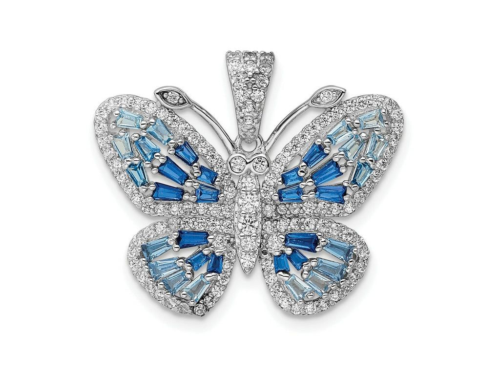FJC Finejewelers 925 Sterling Silver Rhodium Plated Polished Blue and White CZ Butterfly Charm 25 x 25 mm