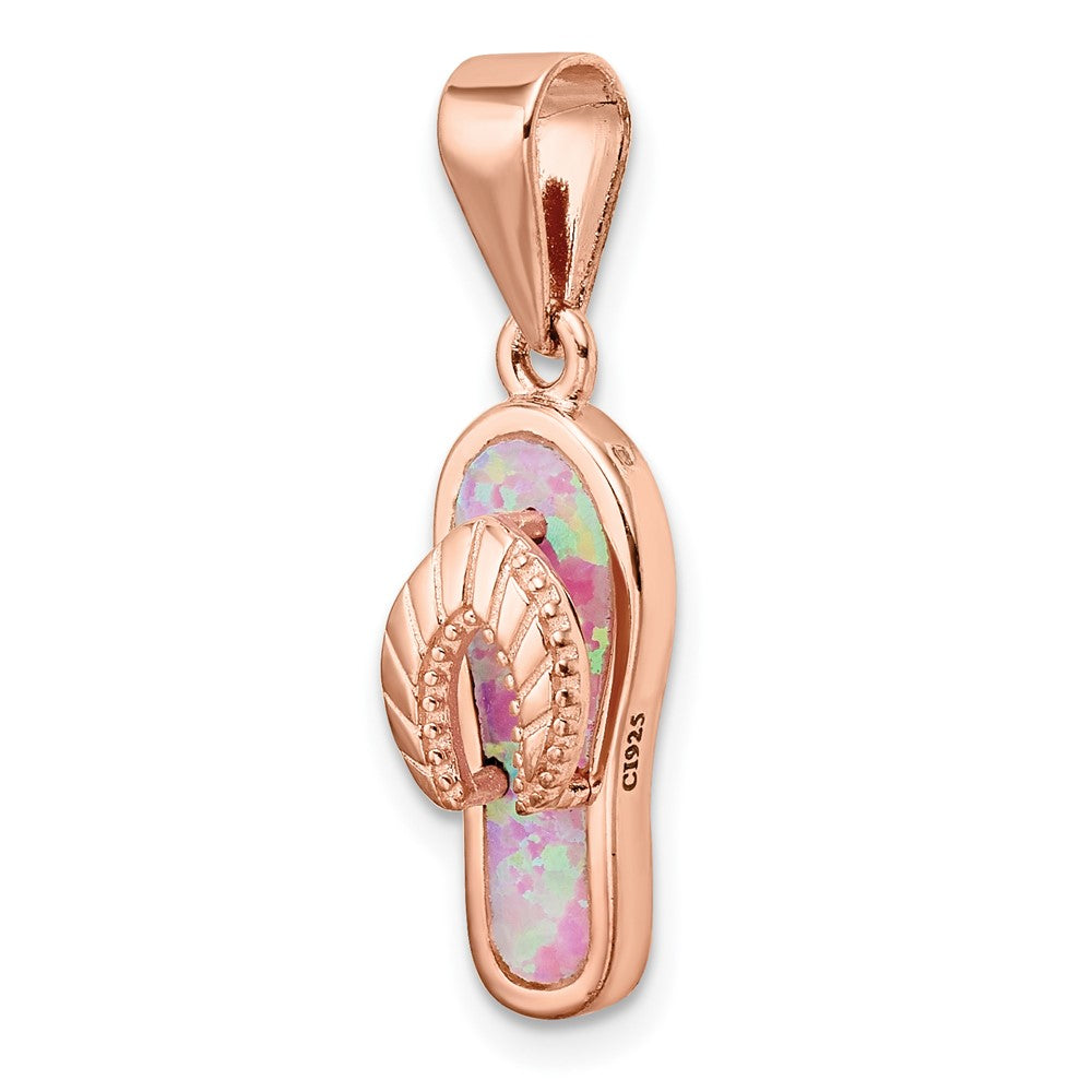 FJC Finejewelers 925 Sterling Silver Rose-tone Pink Created Opal Inlay Flip Flop Pendan 28 x 7 mm