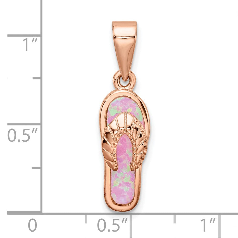 FJC Finejewelers 925 Sterling Silver Rose-tone Pink Created Opal Inlay Flip Flop Pendan 28 x 7 mm