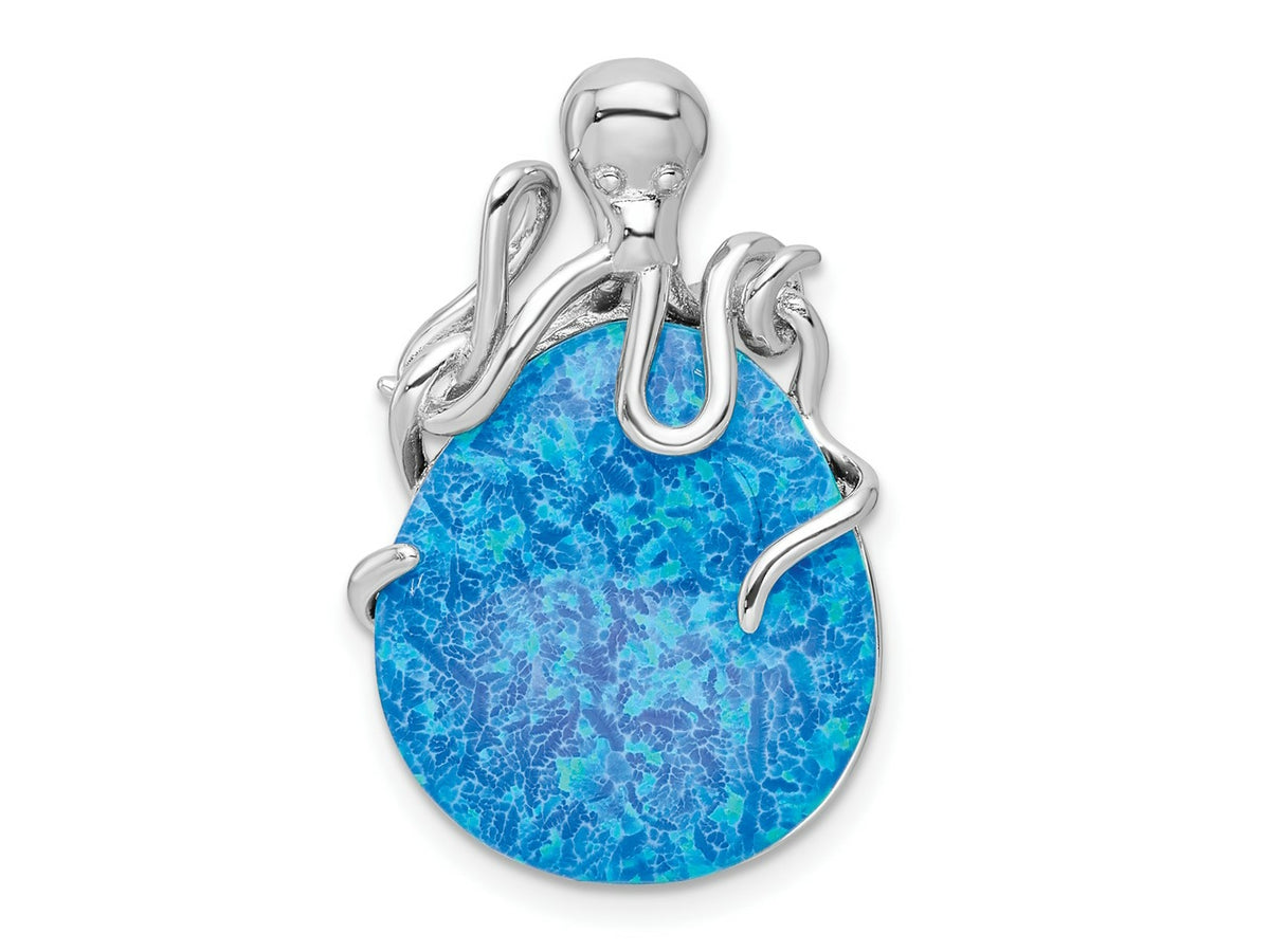 FJC Finejewelers 925 Sterling Silver Rhodium Plated Blue Created Opal Octopus Charm 29 x 19 mm