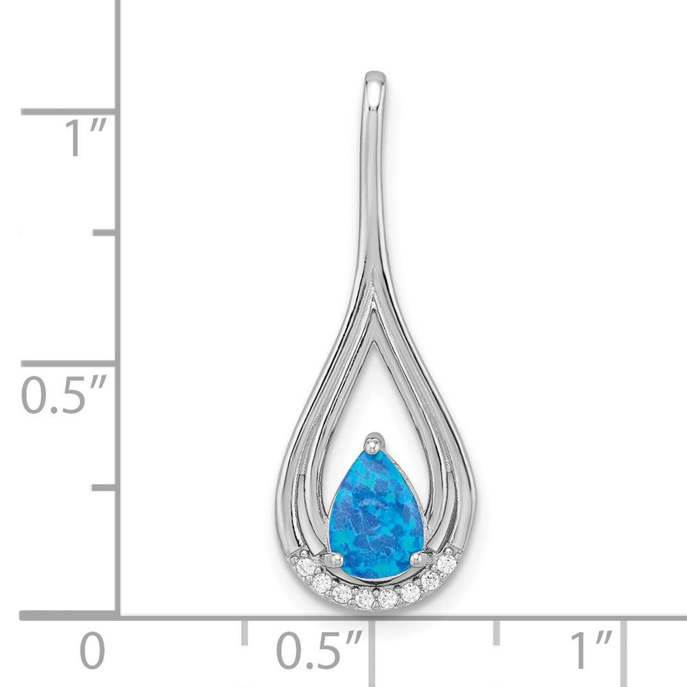 FJC Finejewelers 925 Sterling Silver Rhodium Plated Polished Blue Created Opal and CZ Charm 28 x 10 mm