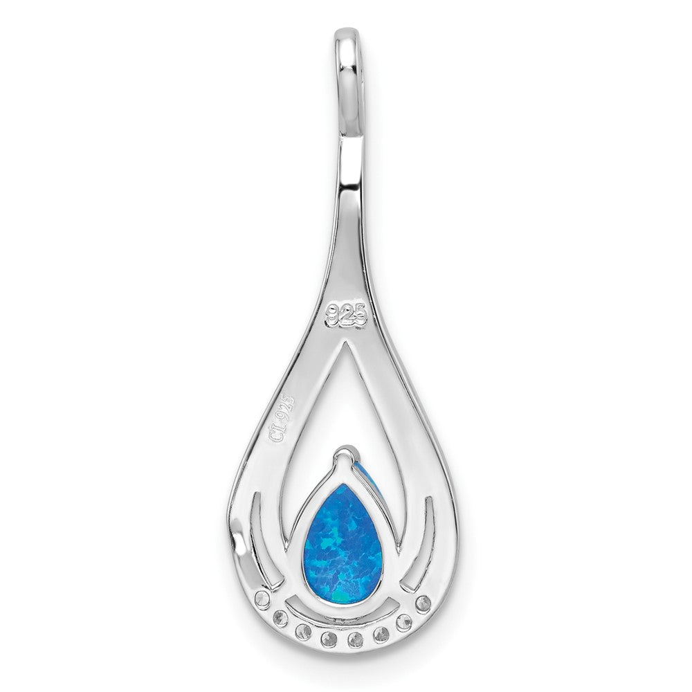 FJC Finejewelers 925 Sterling Silver Rhodium Plated Polished Blue Created Opal and CZ Charm 28 x 10 mm