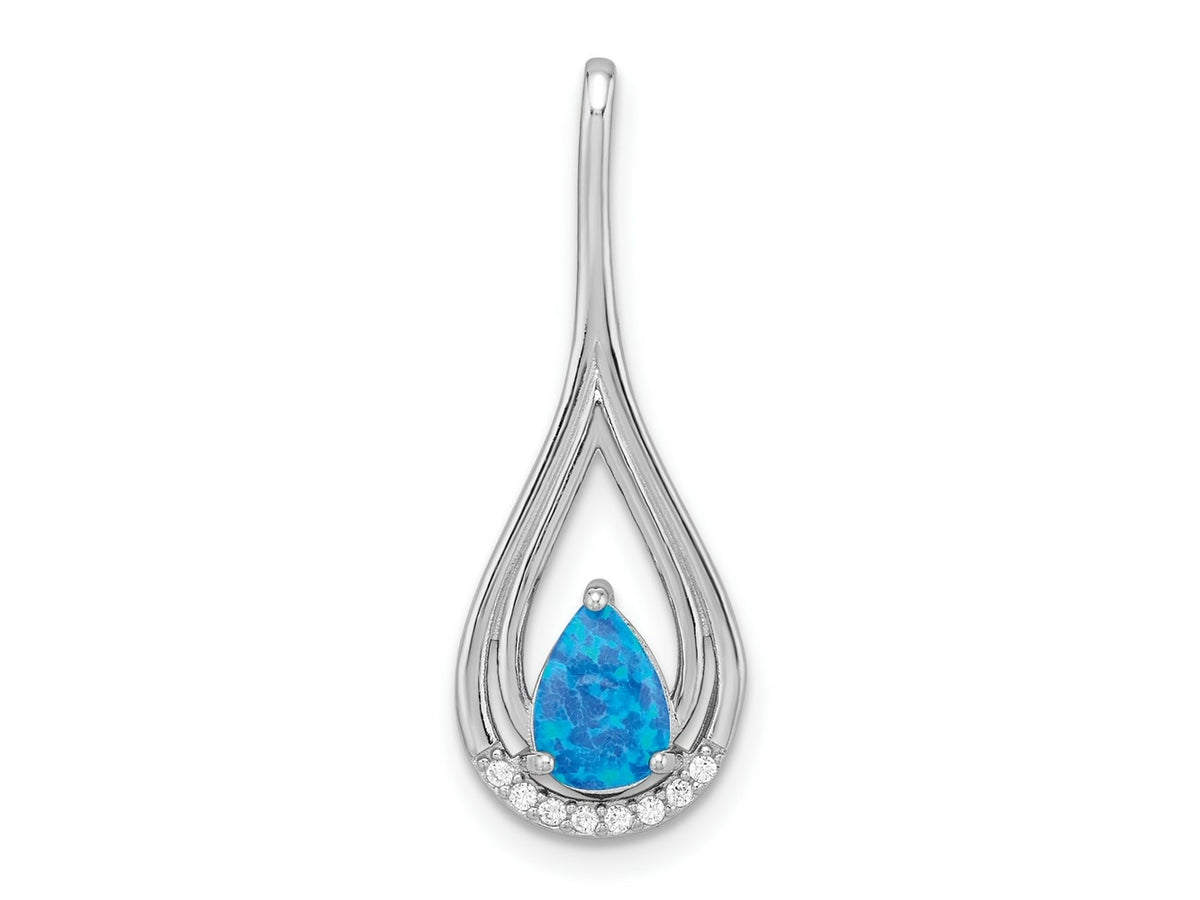 FJC Finejewelers 925 Sterling Silver Rhodium Plated Polished Blue Created Opal and CZ Charm 28 x 10 mm