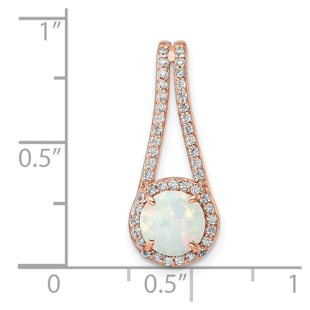 FJC Finejewelers 925 Sterling Silver Rose-tone White Created Opal and CZ Halo Charm 24 x 9 mm