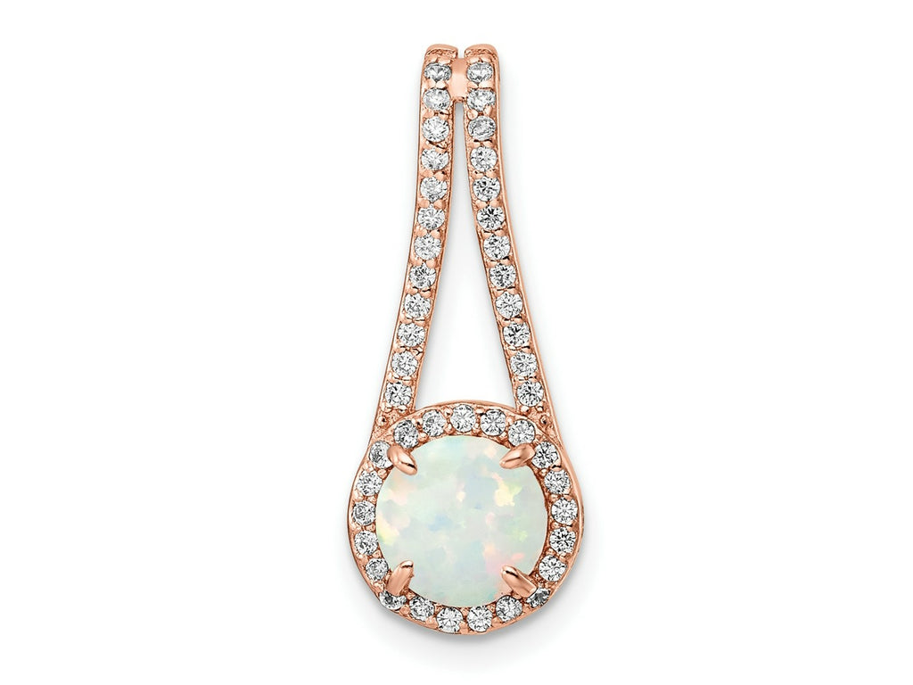 FJC Finejewelers 925 Sterling Silver Rose-tone White Created Opal and CZ Halo Charm 24 x 9 mm