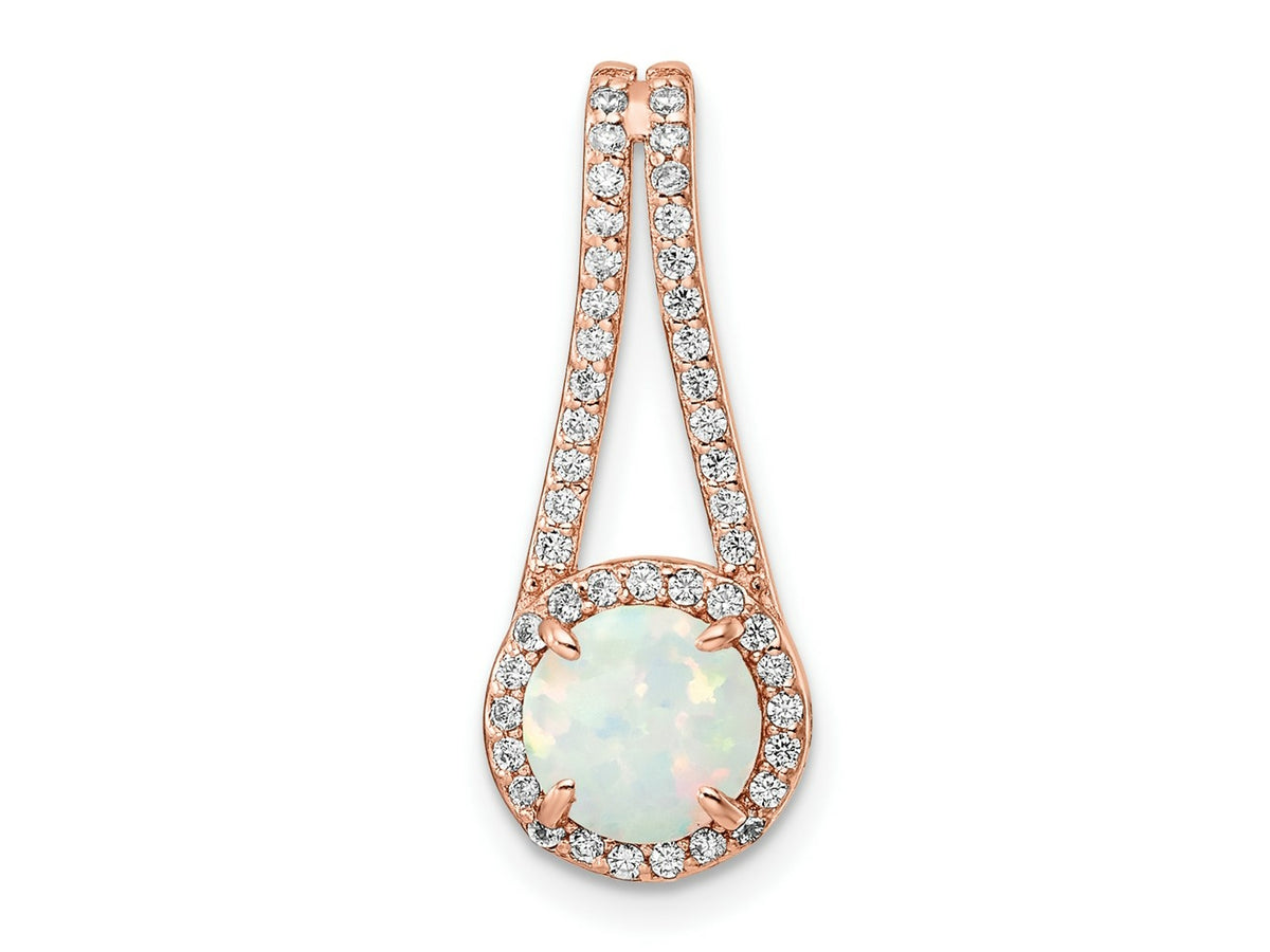 FJC Finejewelers 925 Sterling Silver Rose-tone White Created Opal and CZ Halo Charm 24 x 9 mm