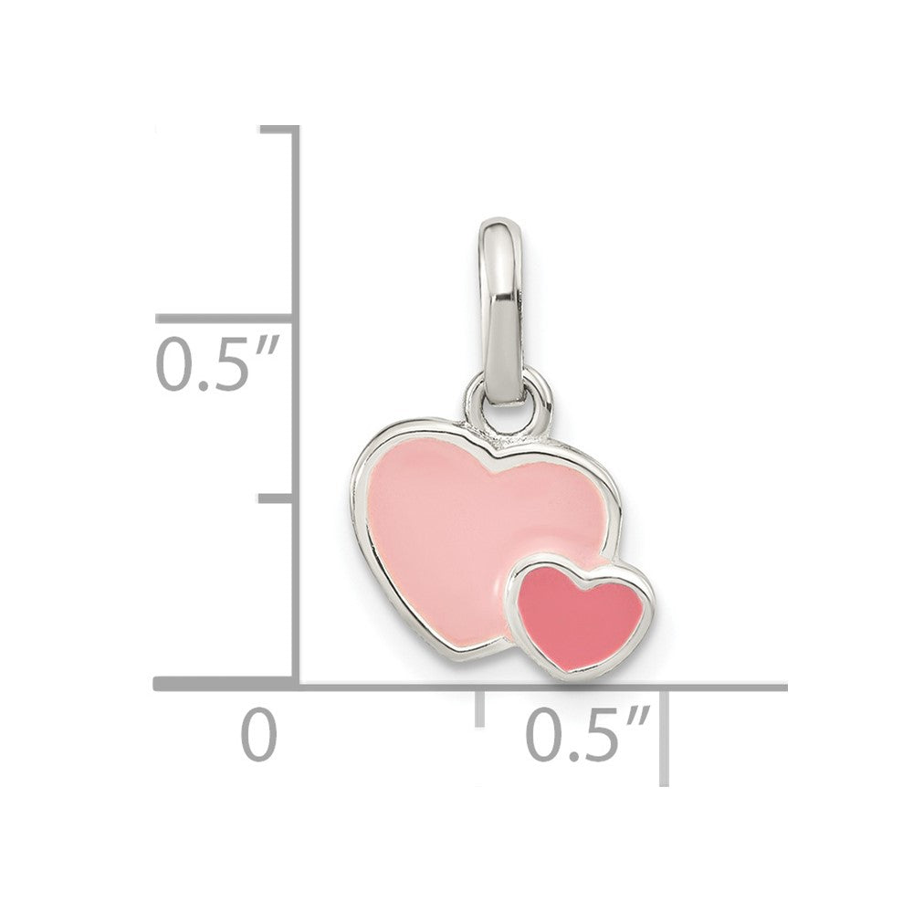 FJC Finejewelers 925 Sterling Silver Rhodium Plated Pink Enamel Double Heart Charm 15 x 11 mm